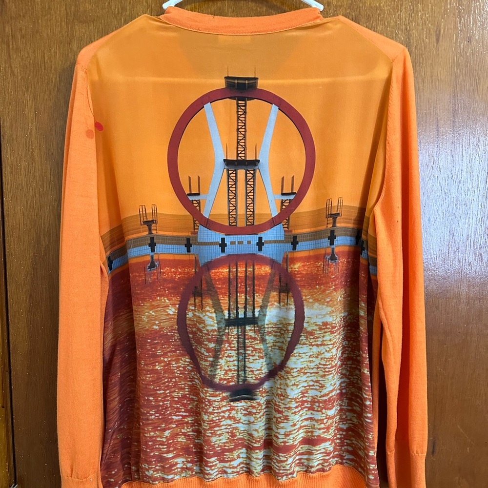 Akris Punto Orange Cardigan with Graphic on Back